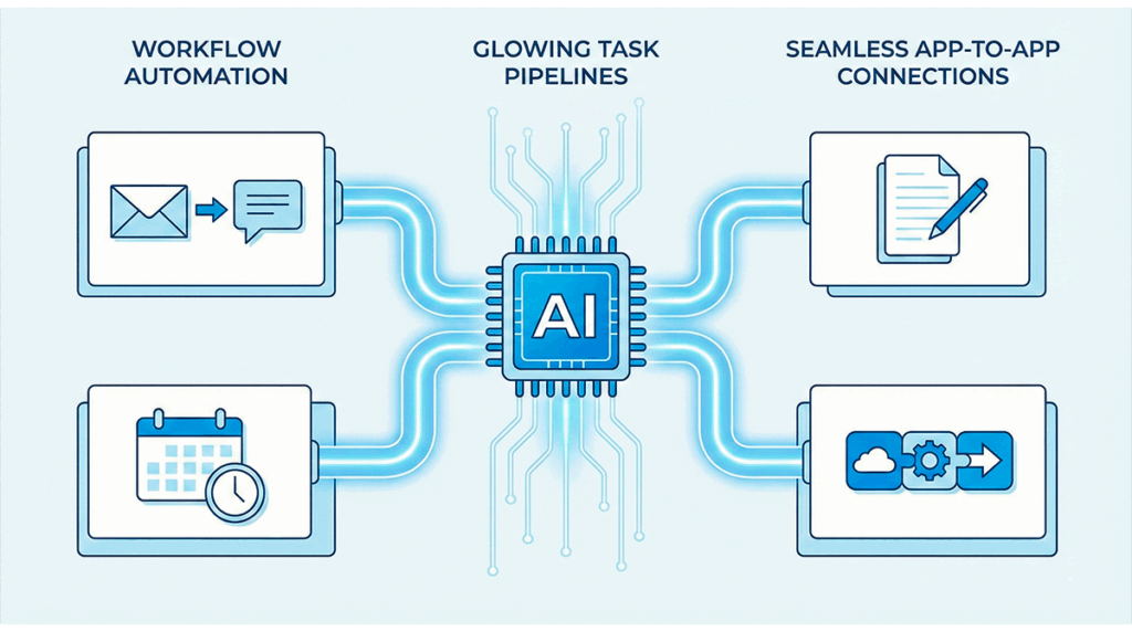 Automatización de tareas repetitivas con inteligencia artificial como emails, agendas y generación de documentos.