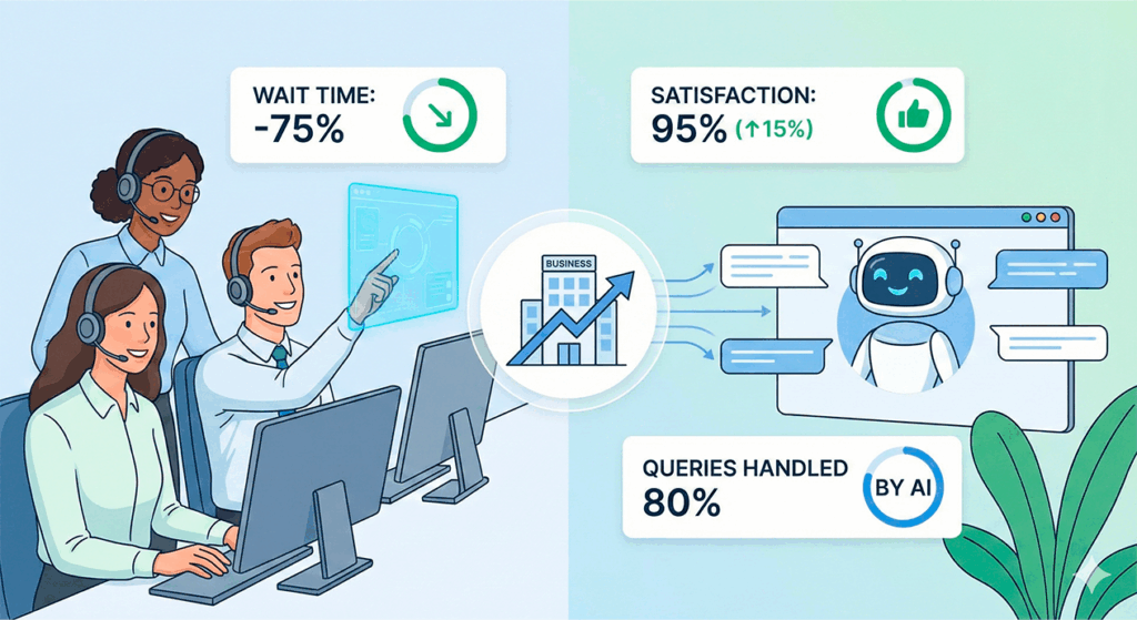 Empresa mejorando la atención al cliente mediante chatbots y sistemas de soporte con inteligencia artificial.
