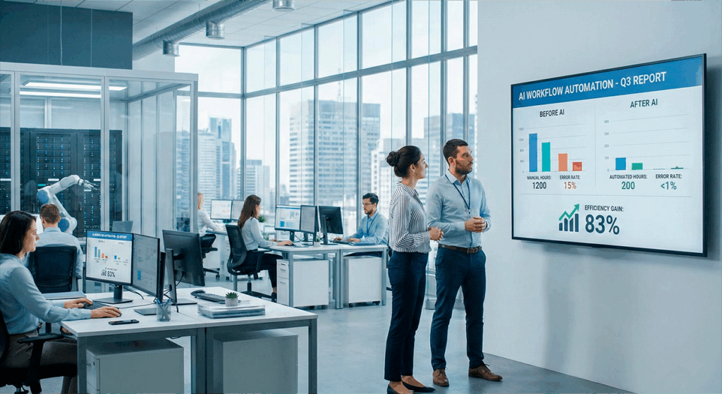 Empresa utilizando inteligencia artificial para automatizar procesos y mejorar su eficiencia operativa. casos de éxito en automatización empresarial