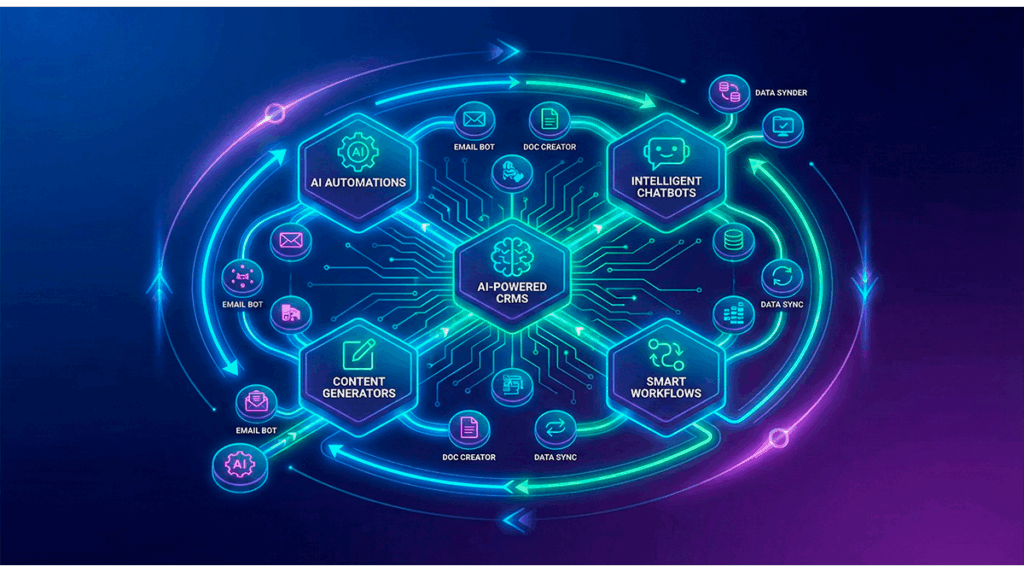 Flujo de automatización empresarial con inteligencia artificial desde un formulario web hasta CRM, email y chatbot.