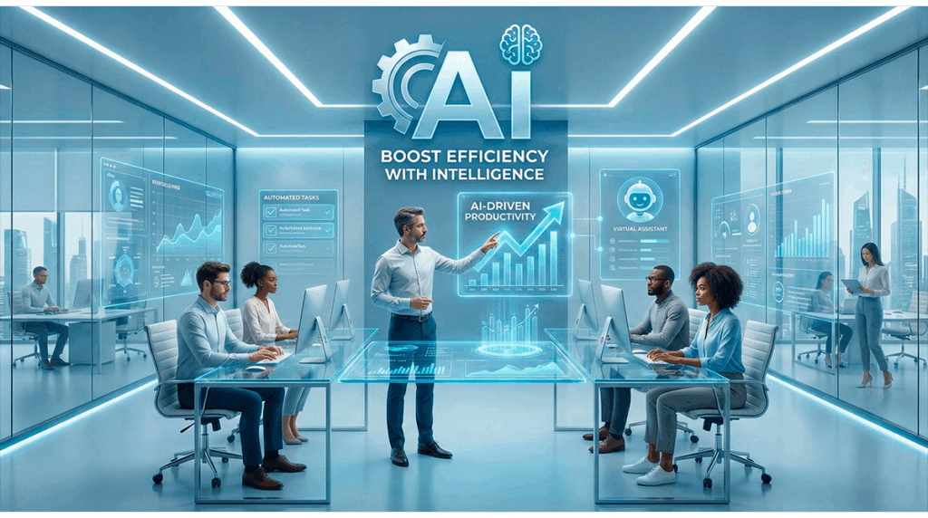 Inteligencia artificial mejorando la productividad mediante automatización, análisis y flujos digitales. inteligencia artificial productividad