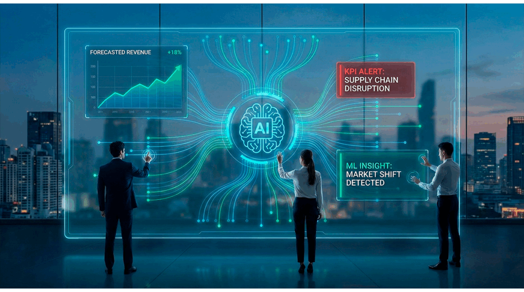 Toma de decisiones basada en datos con inteligencia artificial y análisis predictivo en tiempo real.