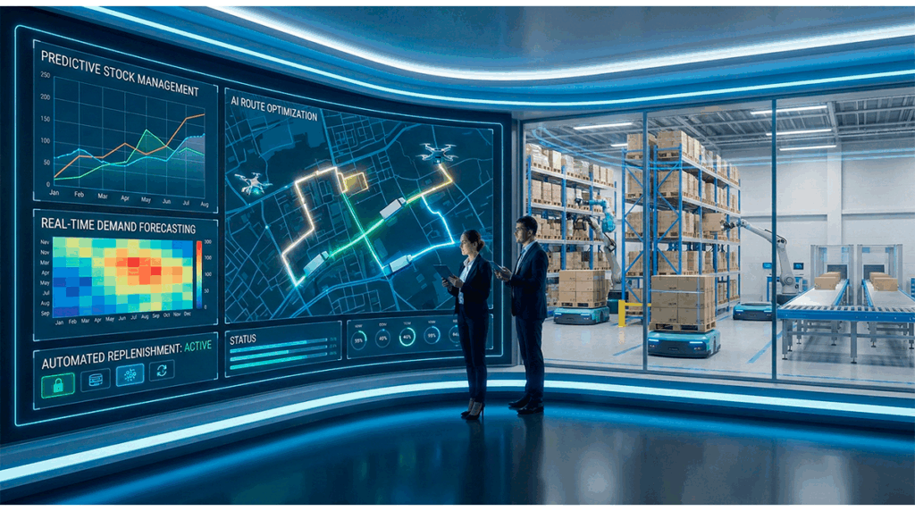 Automatización logística e inventarios con inteligencia artificial, gestión predictiva del stock y optimización de rutas